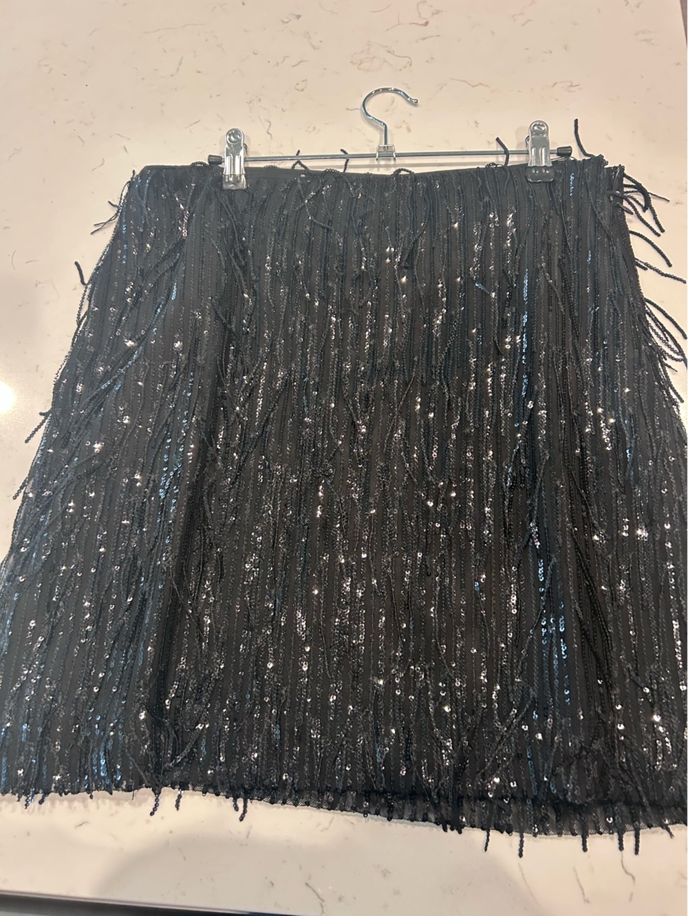 NWT LOFT Black Sequin Fringe Skater Skirt 10